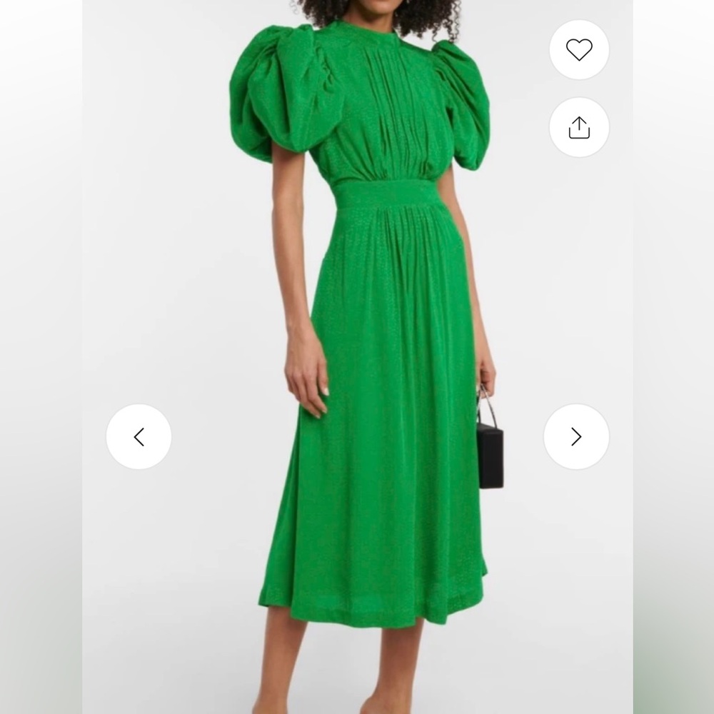 Green Mock Neck Puff Sleeve Midi Dress Rotate Birger Christensen
